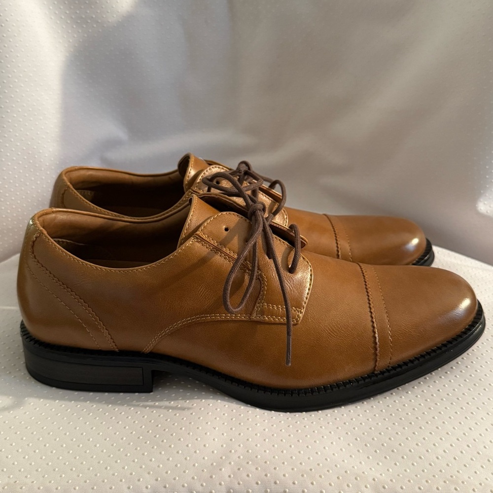 George Shoes Men’s Size 8.5 Classic Brown Faux‎ Leather Oxfords Comfort New